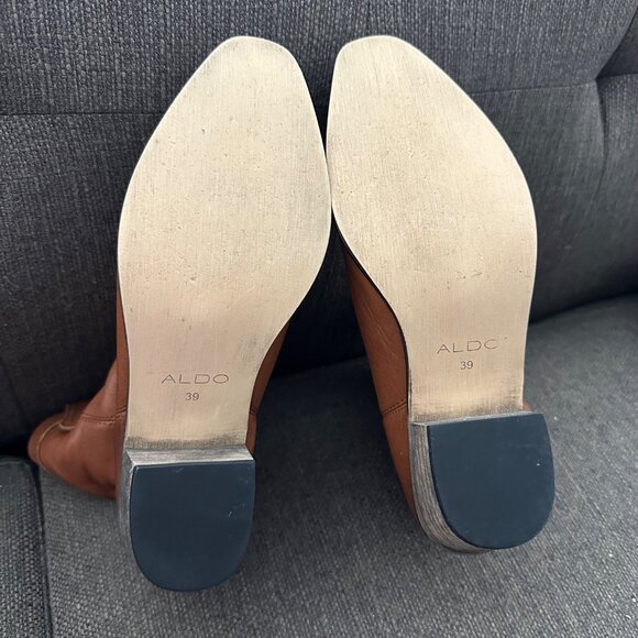 AldoBrown Leather Mid Calf Western Boots Classic Stacked Heel Women's 8 (EU 39) - Picture 10 of 13